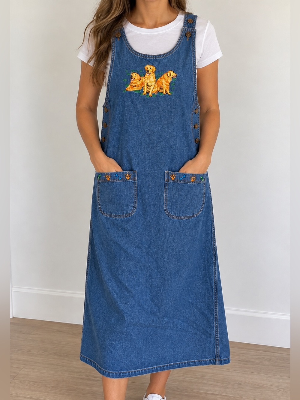 Casey Coleman Golden Retriever Vintage Denim Long Dress Size Medium